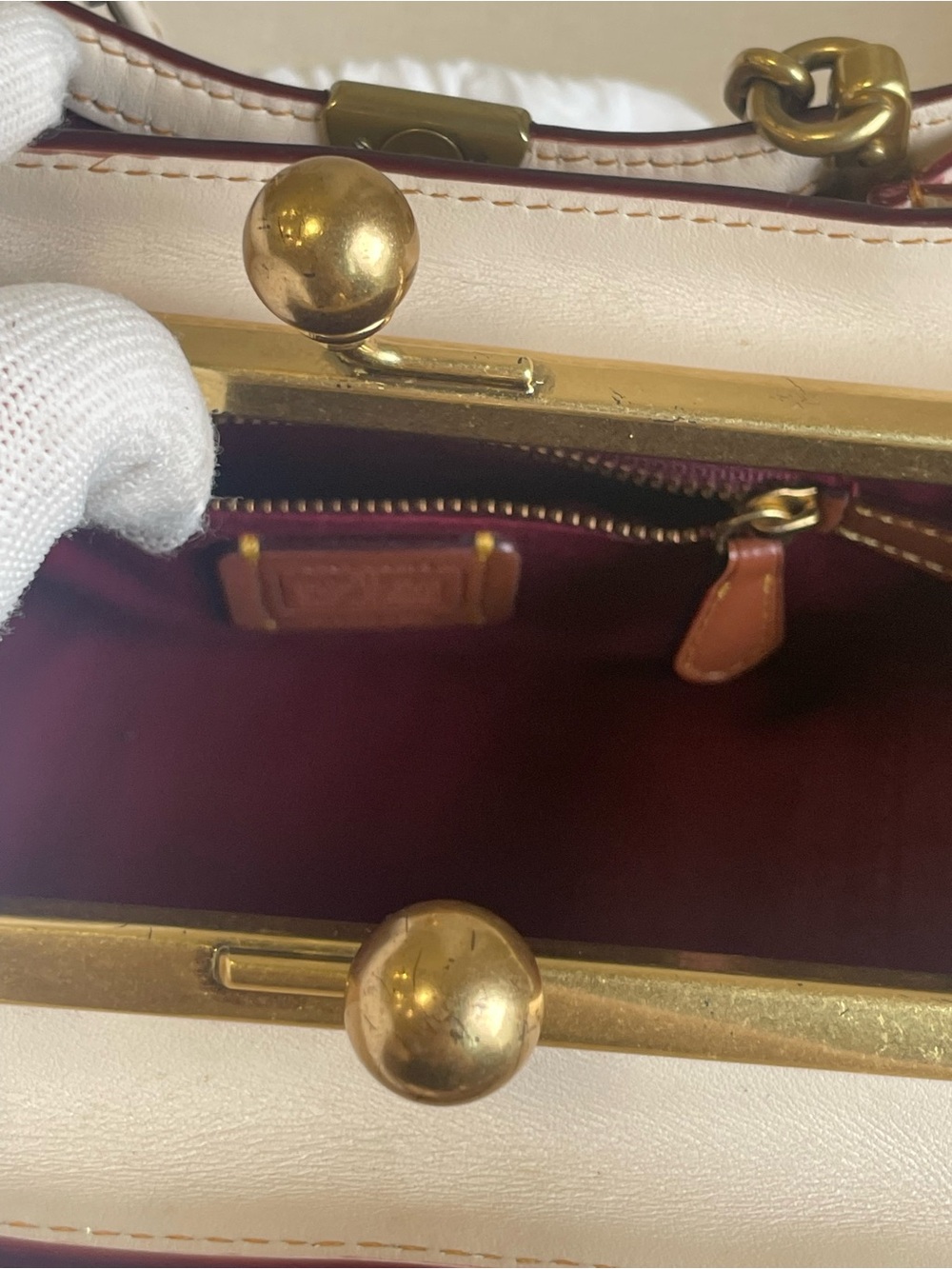 Coach 1941 Kiss-lock Dreamer 21 Cream and Brown Signature Frame Satchel - Picture 6 of 14